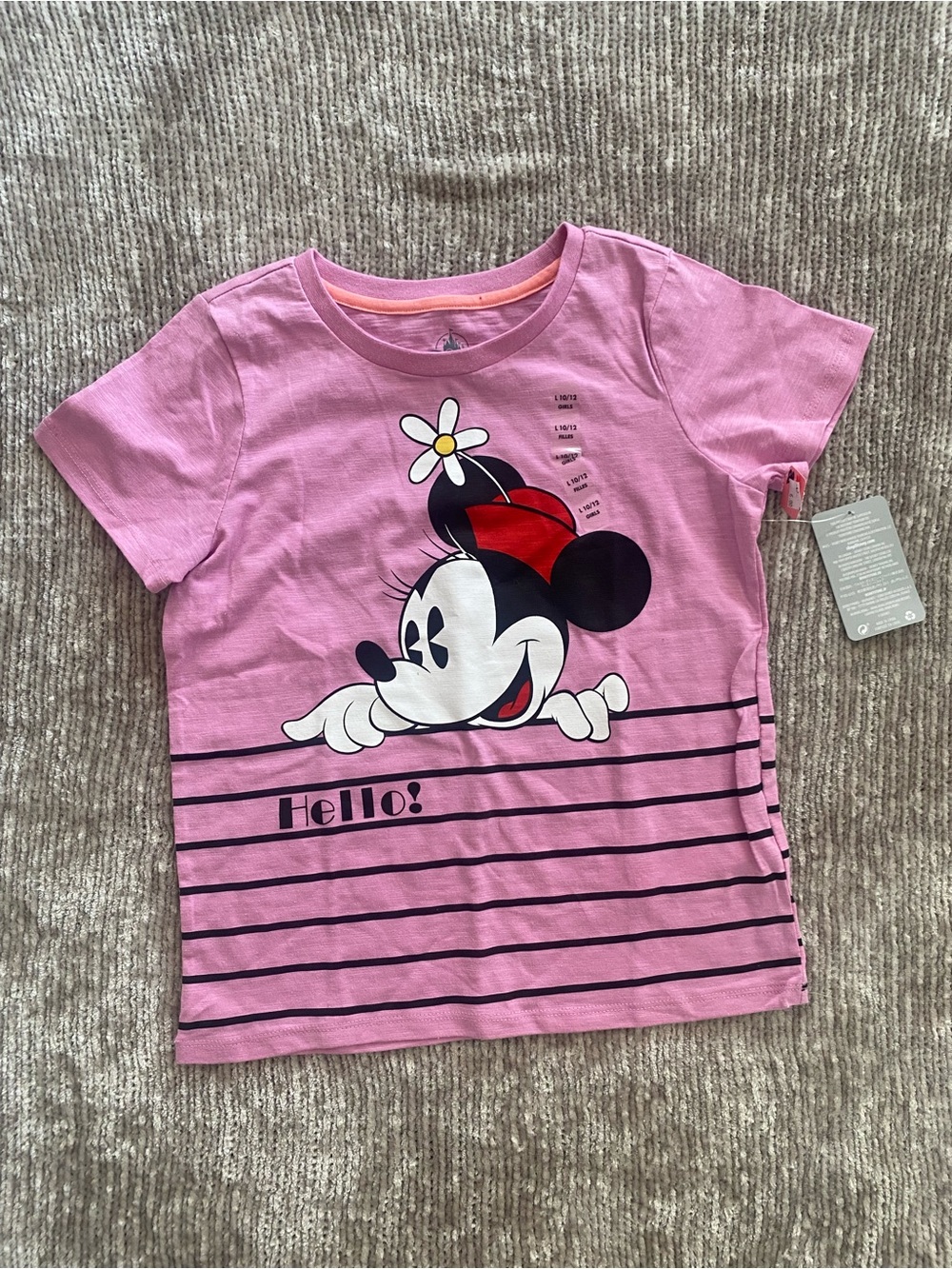 Disney Pink Minnie Mouse Graphic Tee with Stripes